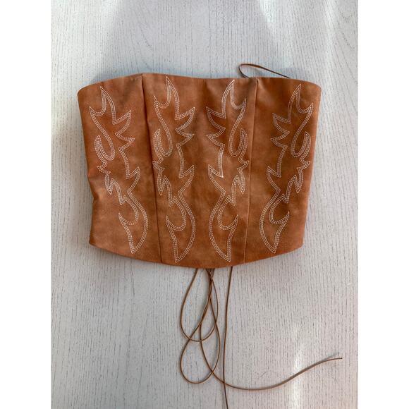 Tic Toc Western Boot Stitch Corset Crop Tube Top Cowgirl Country Cuntry - Picture 1 of 6